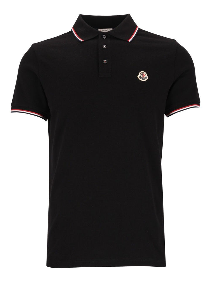 Moncler Cotton Pique  With Tricolour Trim Polo shirt - Nero | f1336db90a411a7b1d5faeb3f0c8dc6a1c795553