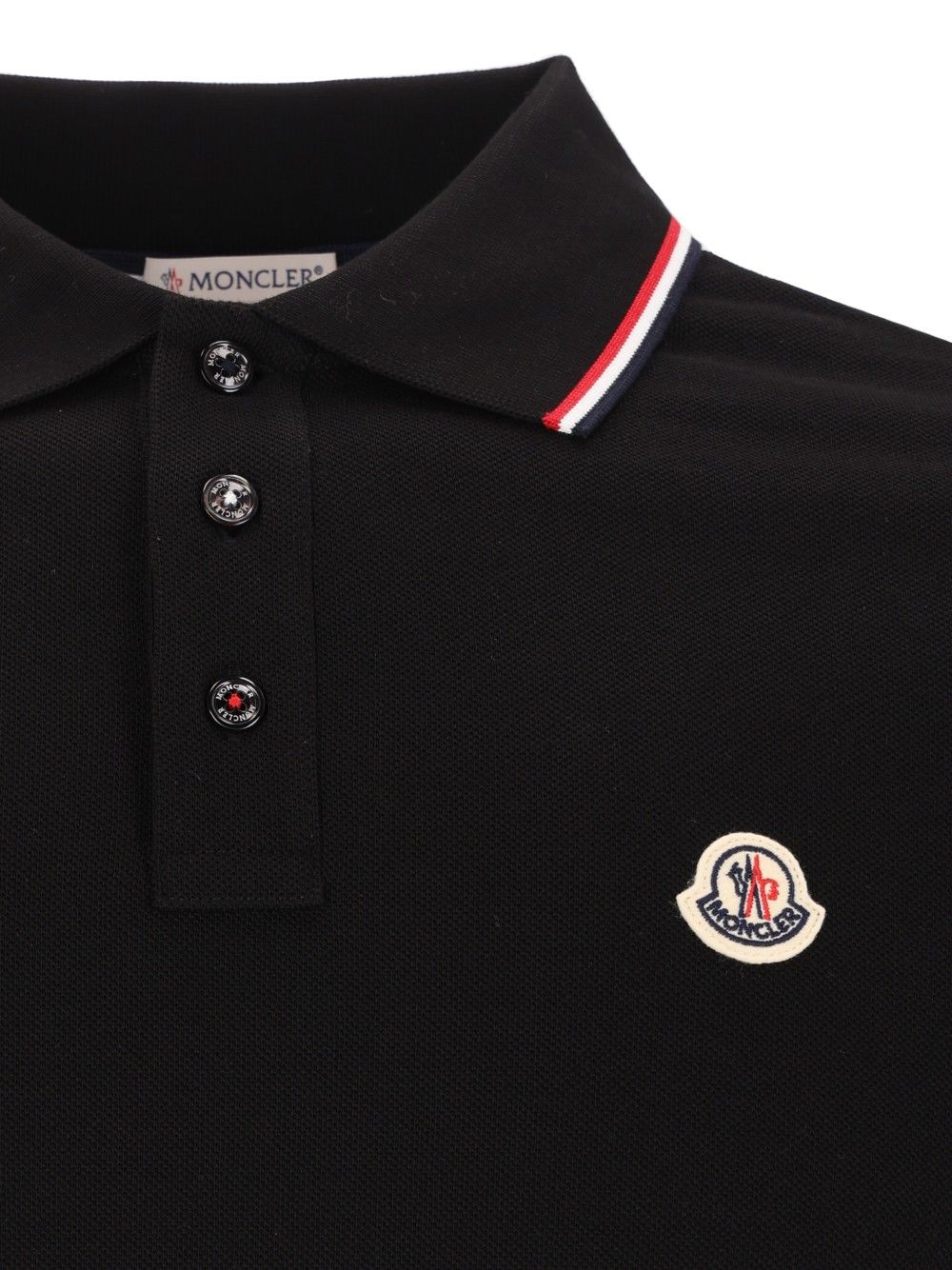 Moncler Cotton Pique  With Tricolour Trim Polo shirt - Nero | f3111e8be4e75698b34e1bb097d6bf183b13fa69