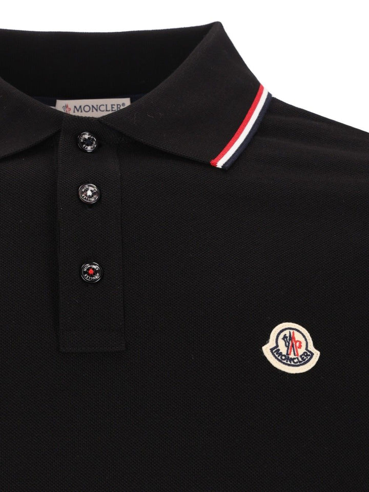 Moncler Cotton Pique  With Tricolour Trim Polo shirt - Nero | f3111e8be4e75698b34e1bb097d6bf183b13fa69