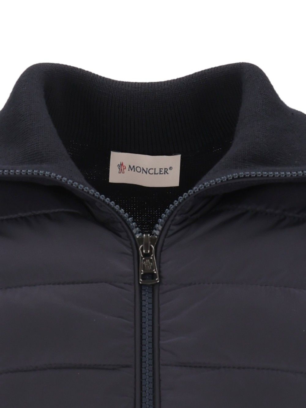 Moncler Quilted Jacket With Zip Knitwear - Blu | 2821340f3b573315707d9fb53e1e5c0ea8a5a1d0
