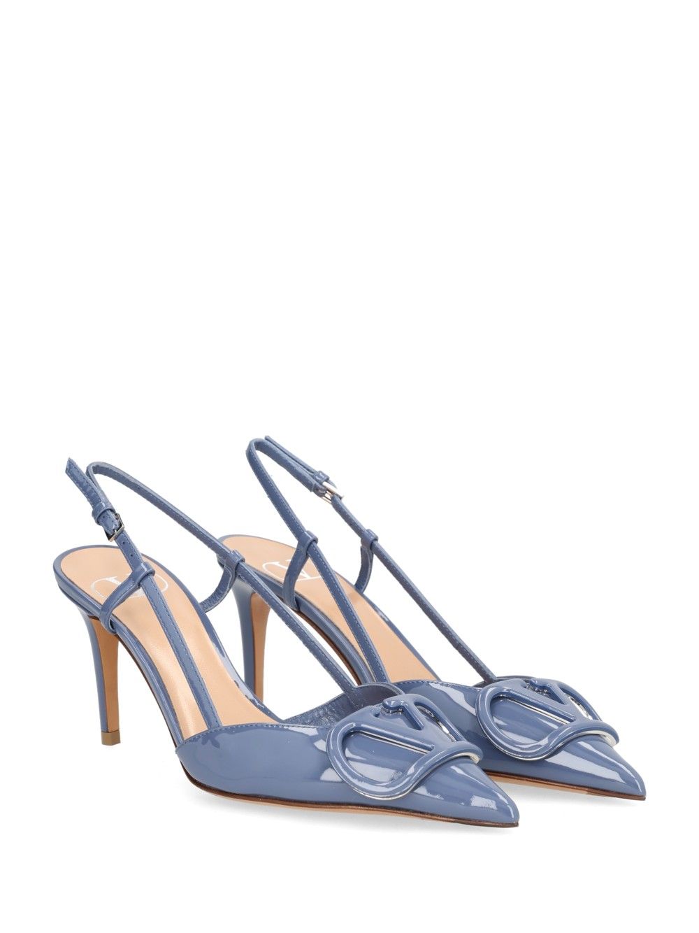 Valentino Garavani Vlogo Signature Patent Leather Slingback Decollete - Light blue | 07f8b4d6d50d2791640befb3db9cd899c5bfa9d6