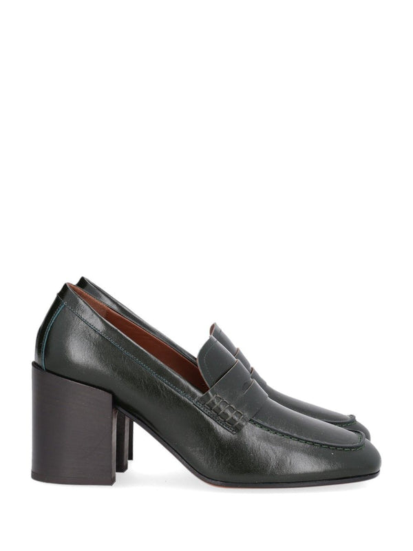 Leather Slip-On Mules With Black Heel Pumps Green
