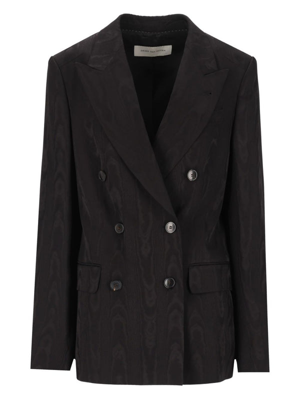 Barrysta Moire Viscosa Blazer Cruzado Chaquetas Negro