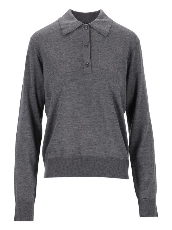 Miles Feinstrick Langarm-Polohemd Strickwaren Grau