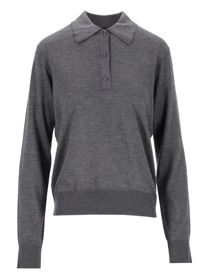 Loulou De Saison Miles Fine Knit Long-Sleeved Polo Shirt Knitwear - Grey | e972db9315b52699cb07273836a99a4b2d028623