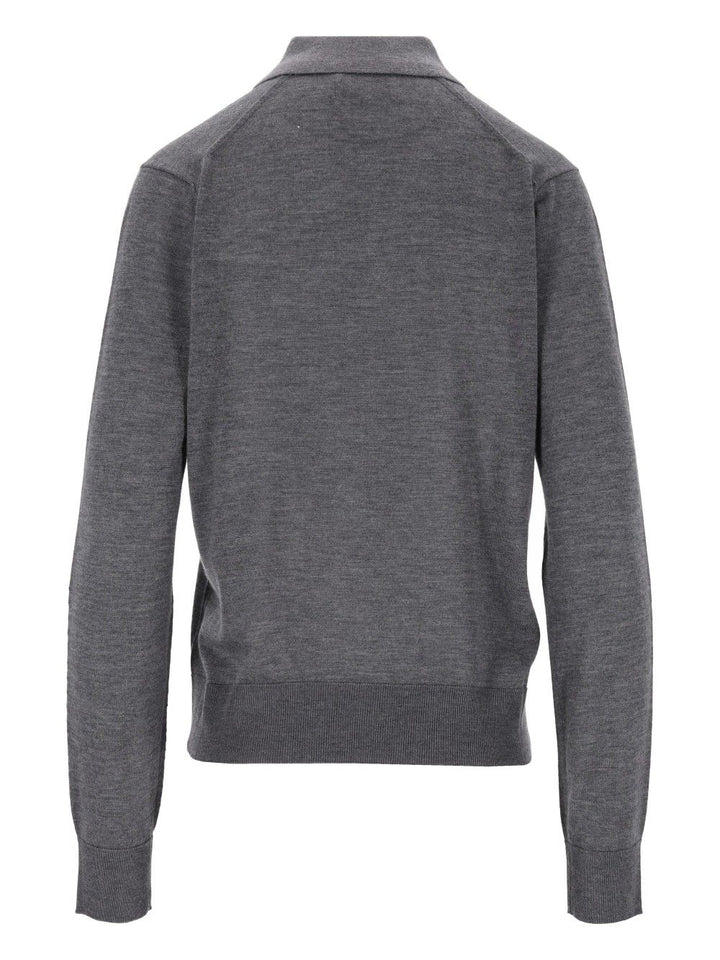 Loulou De Saison Miles Fine Knit Long-Sleeved Polo Shirt Knitwear - Grey | 1d3c149ceef9826e689e98d5e1b0d073959ae572