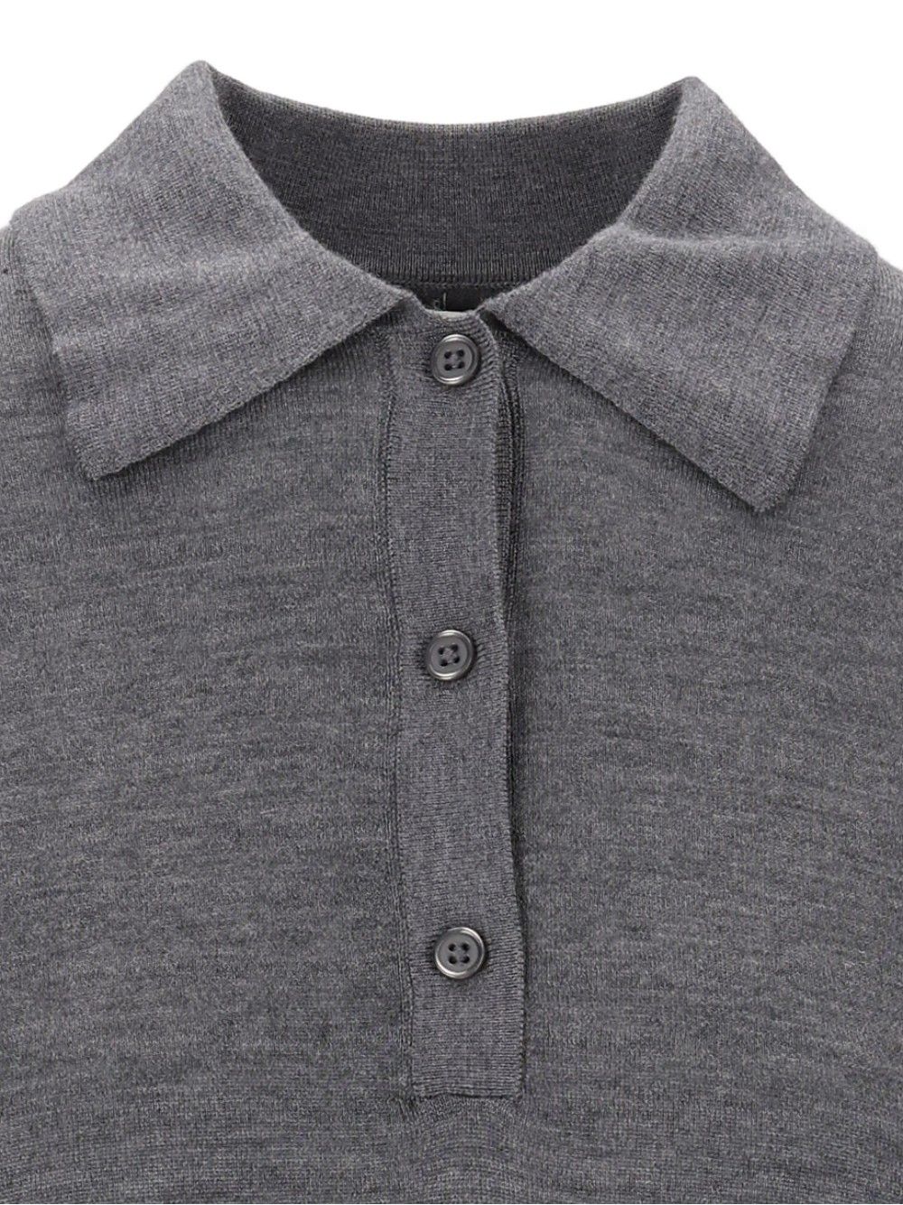 Loulou De Saison Miles Fine Knit Long-Sleeved Polo Shirt Knitwear - Grey | b3112d58d076a5c6b99f1e1748f24c56c4d1cb22