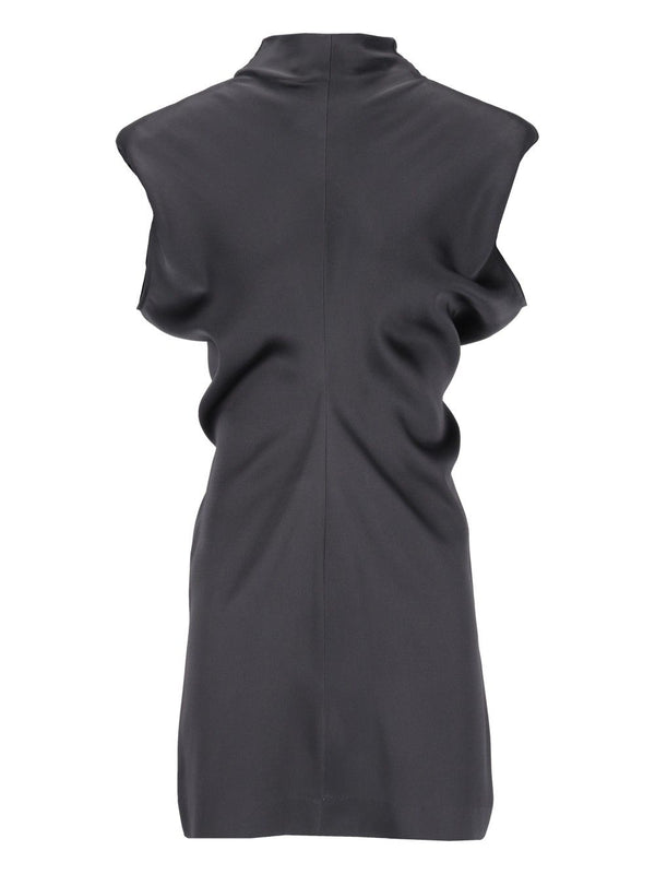 Ärmelloses kurzes Kleid aus einfarbigem Satin Kleider Grau