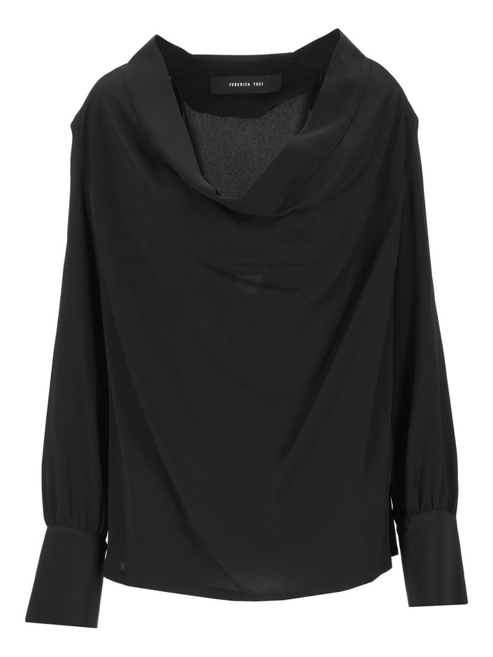 Federica Tosi Blusa Scollatura Morbida E Profonda  Misto Seta Top - Nero | f5a977494059f0ef08fe8463ddb7b22f77785db0