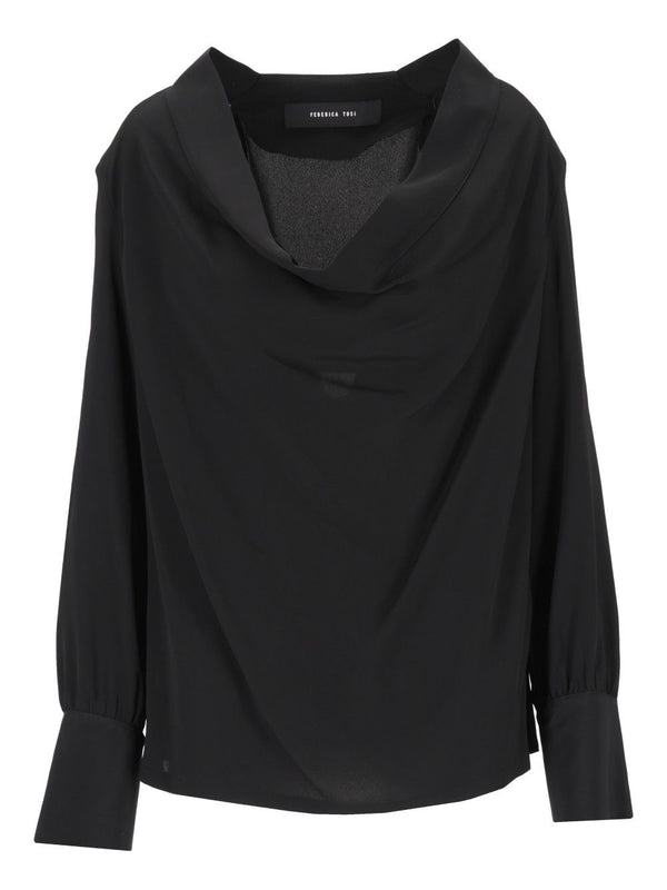 Blusa Escote Suave Y Pronunciado Mezcla De Seda Top Negro