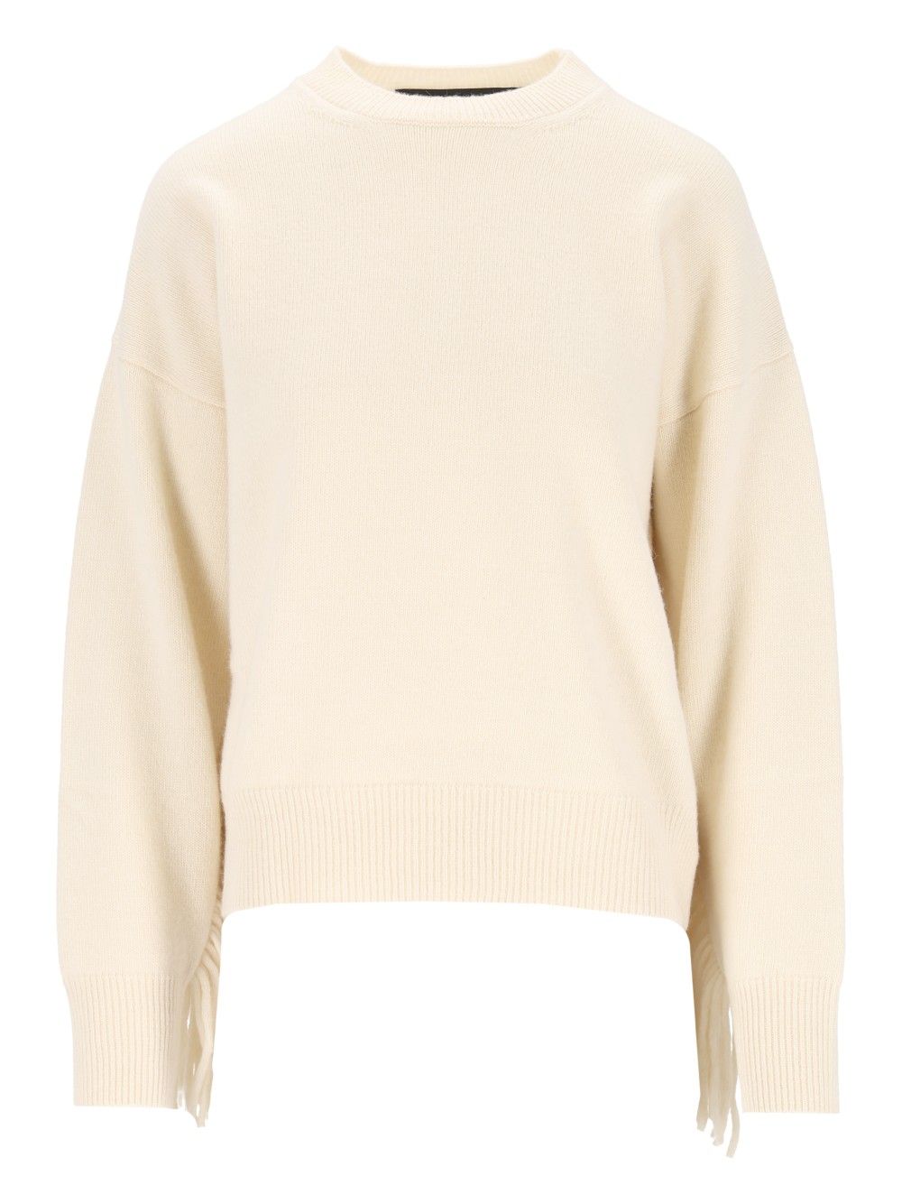 Federica Tosi Maglia Girocollo M/L Con Frange - Lana Merino/Cashmere Knitwear - Bianco | 2aa72ee919ea7e834069ba856b52751338e5d4d0