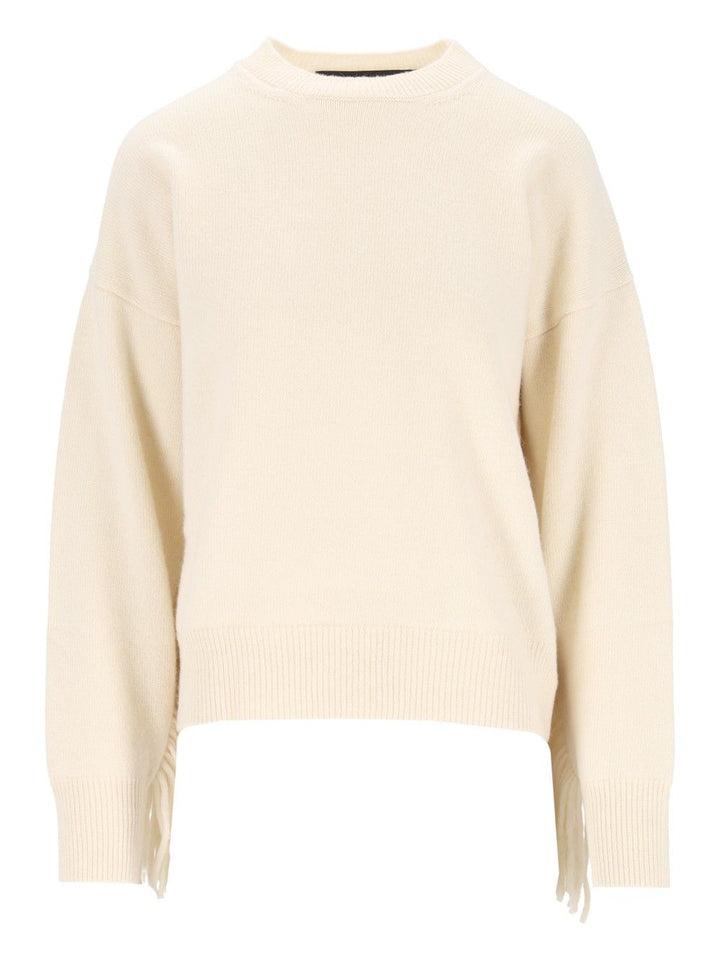 Federica Tosi Maglia Girocollo M/L Con Frange - Lana Merino/Cashmere Knitwear - Bianco | 2aa72ee919ea7e834069ba856b52751338e5d4d0