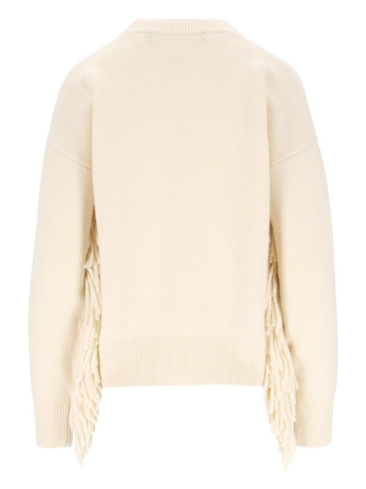 Federica Tosi Maglia Girocollo M/L Con Frange - Lana Merino/Cashmere Knitwear - Bianco | 46f21574907259d866e6c6a4a9fdf1ac02504614