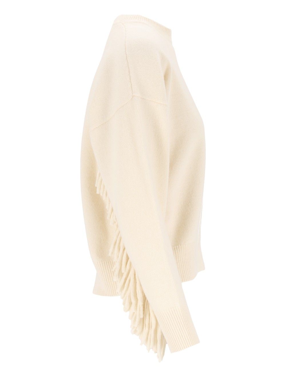 Federica Tosi Maglia Girocollo M/L Con Frange - Lana Merino/Cashmere Knitwear - Bianco | fd50104062634cec055311b389baefa340241bf8