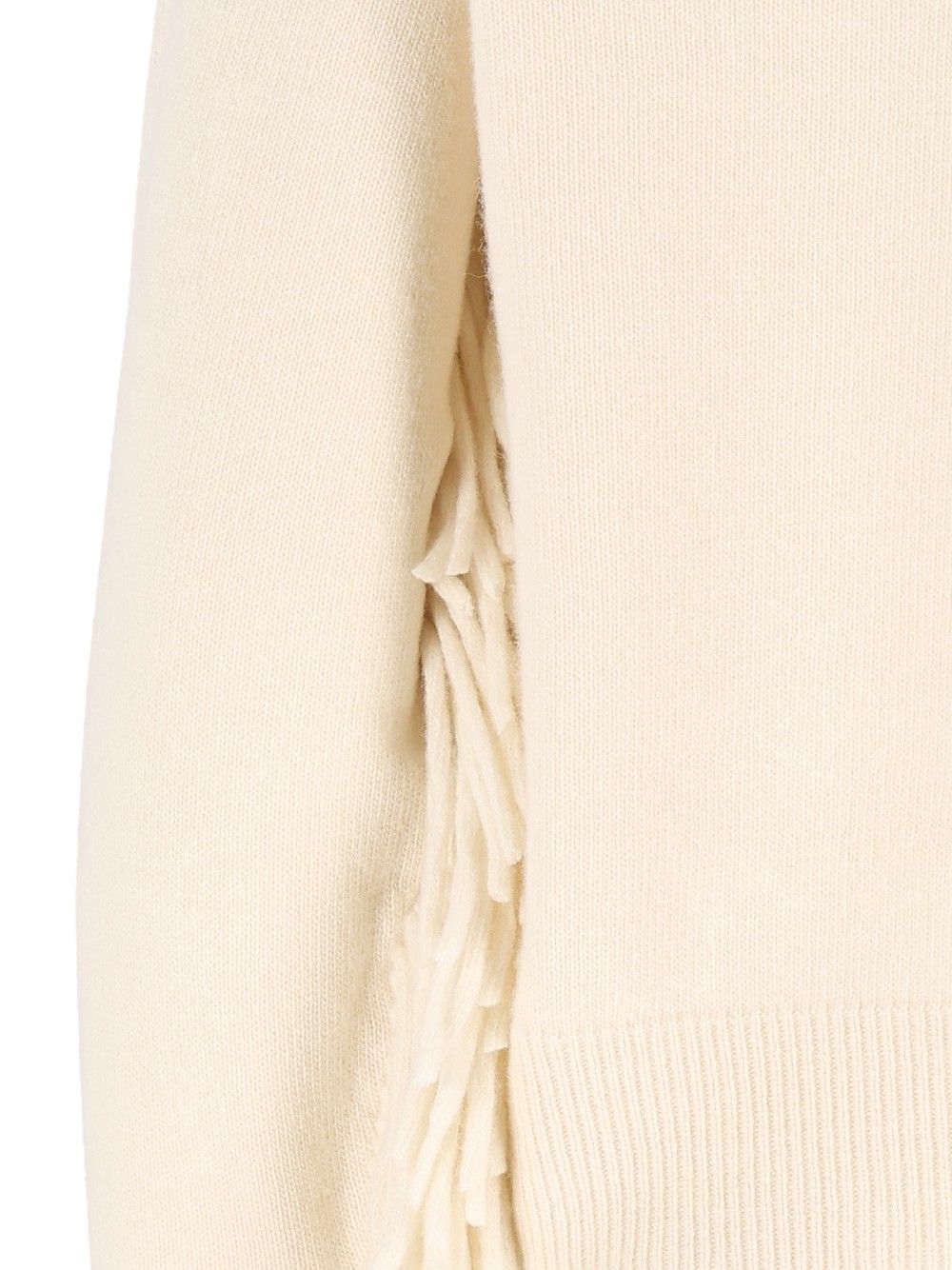 Federica Tosi Maglia Girocollo M/L Con Frange - Lana Merino/Cashmere Knitwear - Bianco | 537bb8152bd074f8276d554cb81677d3b08d07d1