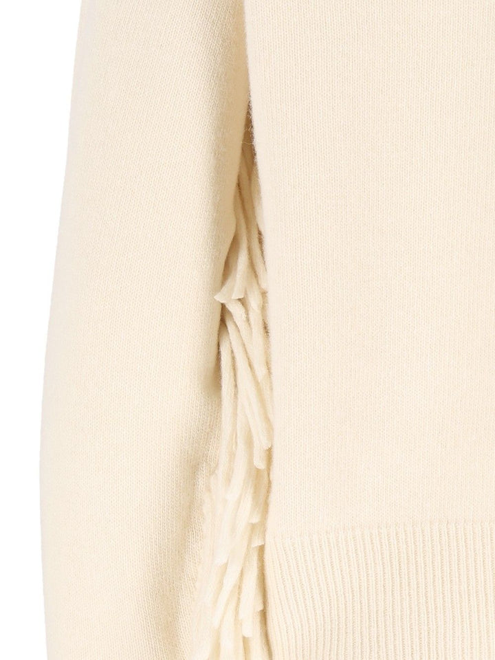 Federica Tosi Maglia Girocollo M/L Con Frange - Lana Merino/Cashmere Knitwear - Bianco | 537bb8152bd074f8276d554cb81677d3b08d07d1