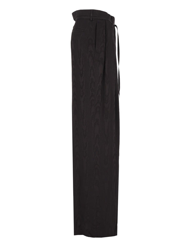 Dries Van Noten High-Waisted  Moiré Motif Trousers - Nero | 3570db8ceaaa5008e58de0b0b4c6d5f91f68d4ea