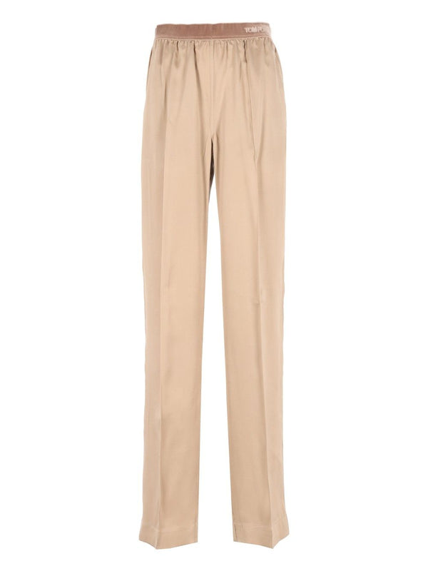 Peach-Feel Silk Satin Pj Pants Trousers Beige