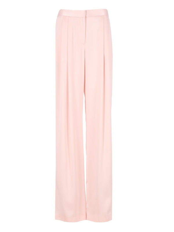 Peach-Feel Silk Satin Double Pleat Pants Trousers Rose