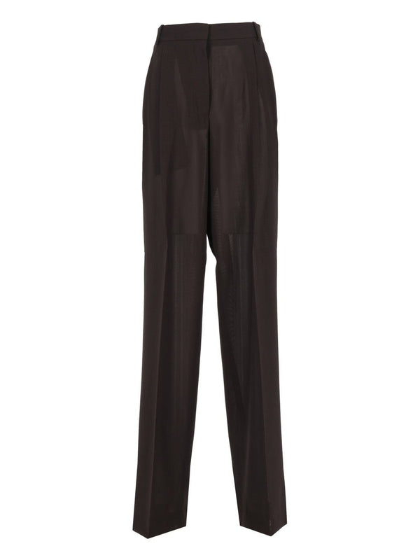 Light Virgin Wool Tailored Wide Leg Pleated Straight Pants Trousers Brown