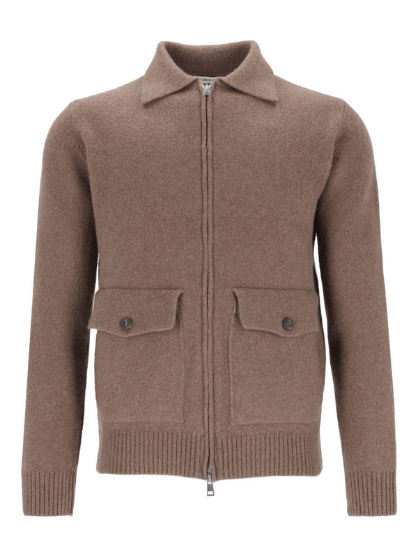 Cardigan Zip 2 Tasche 93 Lana 6 Pa 1 Elastan Knitwear Marrone