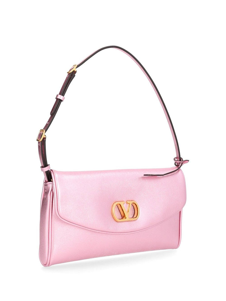 Valentino Garavani Devain Small Shoulder Bag Nappa Laminata/Vit.Soft Grain Lam/A.Bras Shoulder Bags - Rose | b1b5d16dce400e3d2cab6a760d14544a64131876