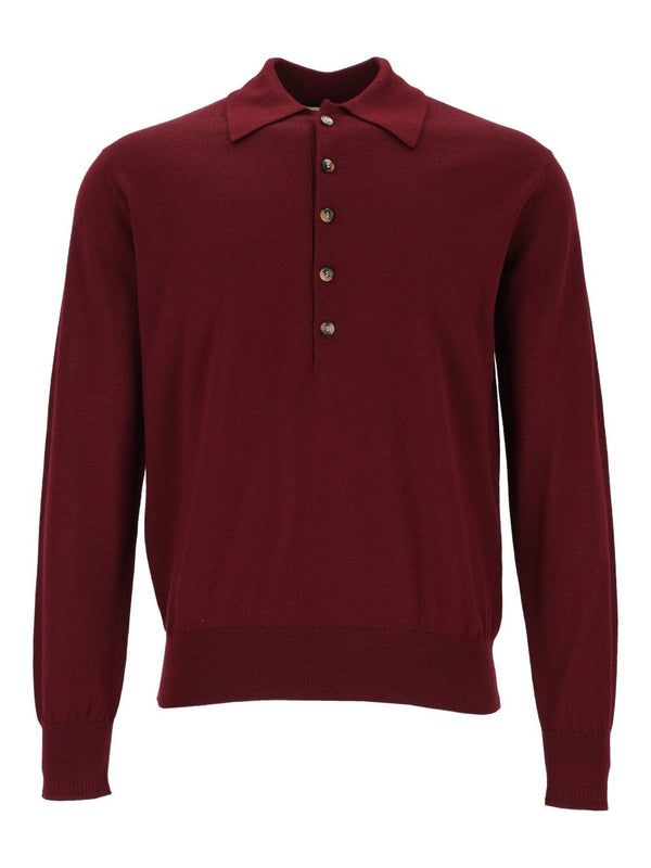 Muano Knitted Polo L/S Knitwear Bordeaux