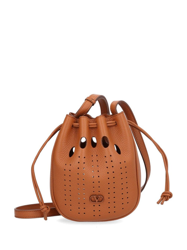 Mini Drawstring | Vlogo Signature | Holed Soft Deer Calf/A.Silver/Heated Lea Handbags Marrone