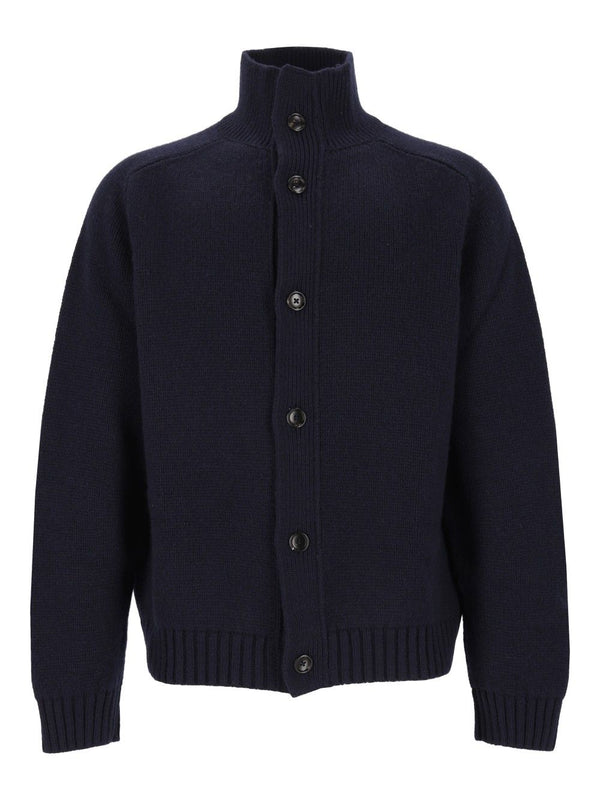 Coarsehair Cashmere Full Button Cardigan Knitwear Blu
