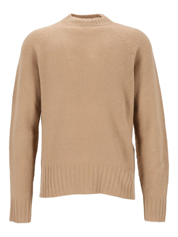 Nahtloser Pullover aus gebürstetem Kaschmir mit Rundhalsausschnitt Beige