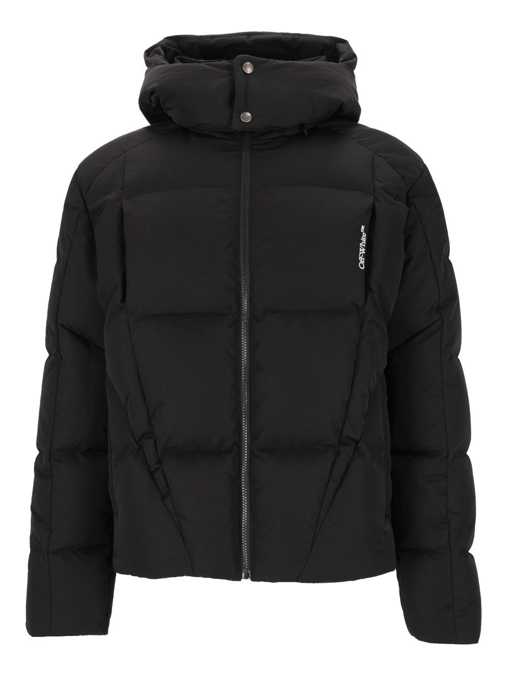 Off-White Bookish Nyl Twill Racing Puffer Coats - Nero | 6084c21962635280901f3864a66bb06242164eb2