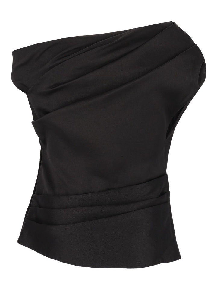 Self-Portrait Draped Taffeta Top Top - Nero | 1d40ce9ca681d91e6c73d622b5257853e71d0c4b