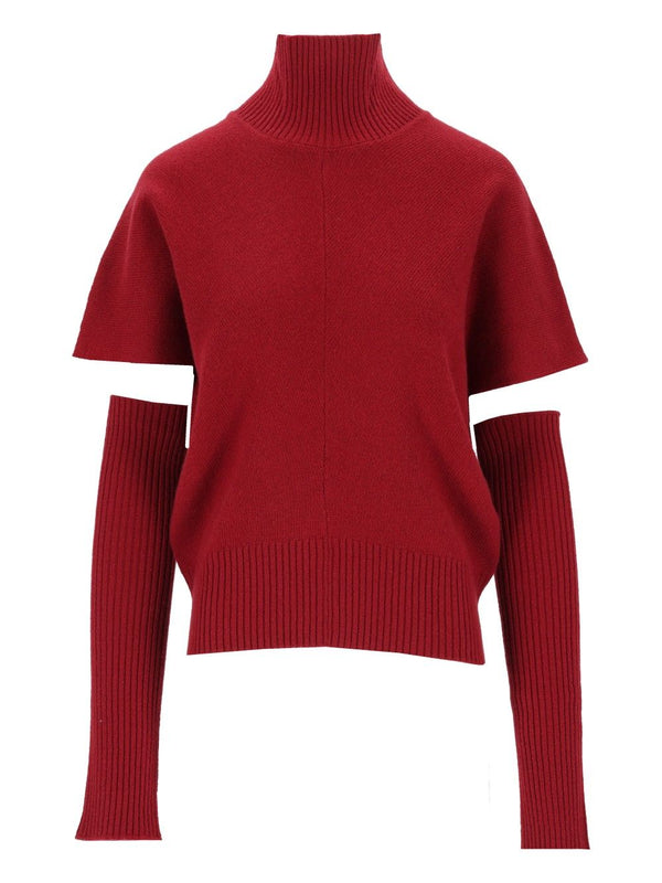 Jersey M/M Cuello Alto Con Manguitos -Lana Merino/Cashmere Punto Rojo