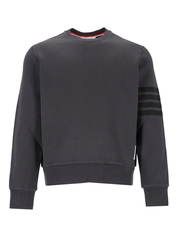 Long Sleeve Crewneck Pullover W/ Tonal Printed 4 Bar In Garment Dyed Loopback Knitwear Grey
