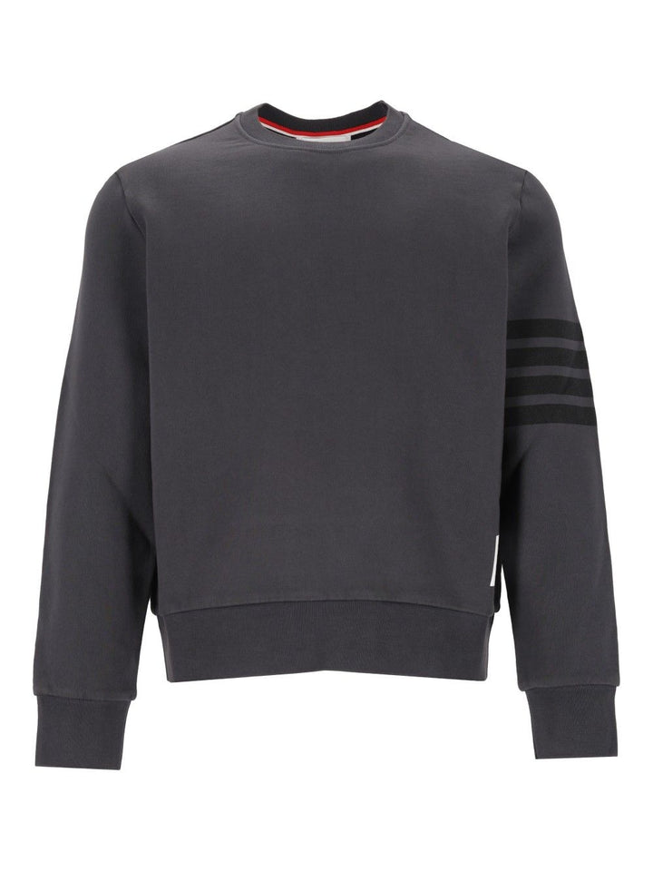 Thom Browne Long Sleeve Crewneck Pullover W/ Tonal Printed 4 Bar In Garment Dyed Loopback Knitwear - Grey | 7f3a193e2ada9f28bad5b915b886b5b639a71097