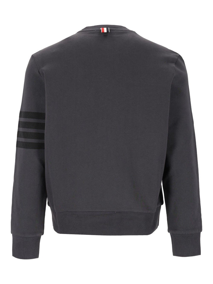 Thom Browne Long Sleeve Crewneck Pullover W/ Tonal Printed 4 Bar In Garment Dyed Loopback Knitwear - Grey | 330170f7abd172d05f24a3059d51cab1eb685608