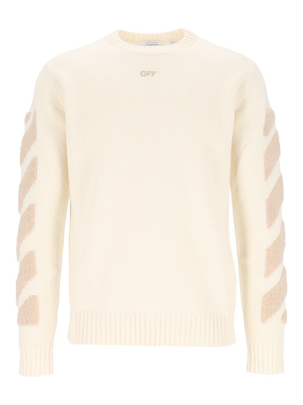 Off-White Diagonals Fuzzy Knit Crewneck Knitwear - Bianco | 203d62d867e659b85bf900ce637bb989afd9be2c