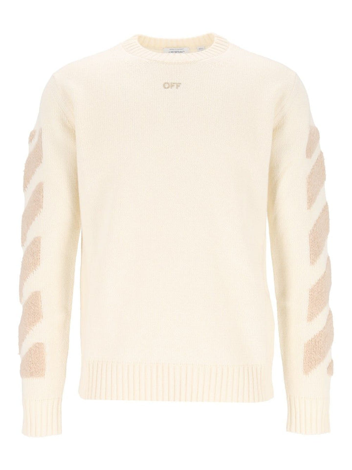 Off-White Diagonals Fuzzy Knit Crewneck Knitwear - Bianco | 203d62d867e659b85bf900ce637bb989afd9be2c
