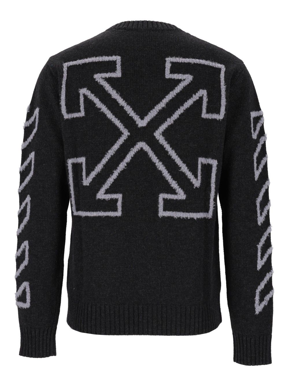 Off-White Diag Arrow Fuzzy Knit Crewneck Knitwear - Grey | 830610aeecc7a1c1e9d91d440216a4d28da90d5c