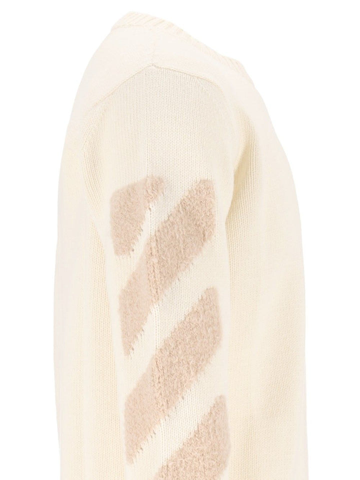 Off-White Diag Fuzzy Knit Crewneck Knitwear - Bianco | 55d7751d9a5bc2a08ec962094ea2f07ab2da4350