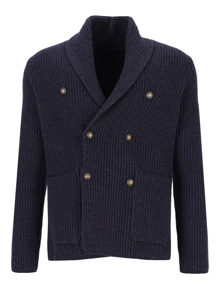 Al Duca D'Aosta Cardigan Doppio Petto Scialle Melange 100 Lana Knitwear - Blu | f9316495b003a5e7a31e80905211fc484c0b758a