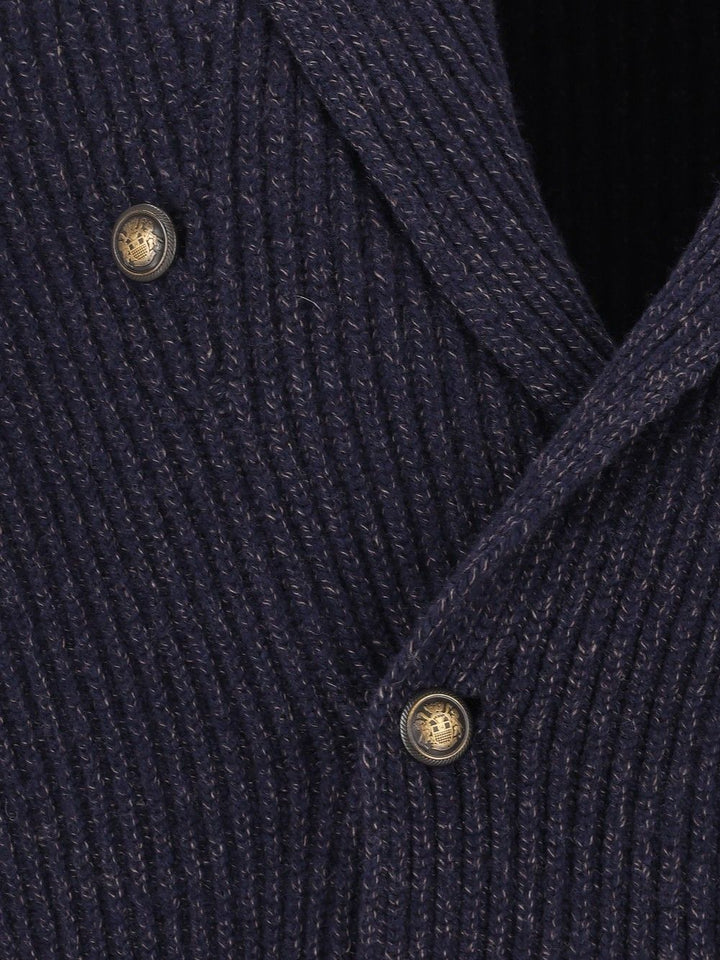 Al Duca D'Aosta Cardigan Doppio Petto Scialle Melange 100 Lana Knitwear - Blu | a1f55cc7415f9bcacc6be6d92d1e7ece7b93dfee