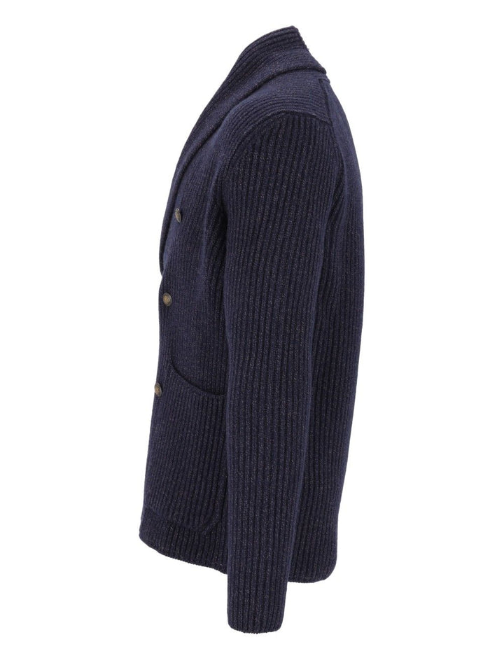 Al Duca D'Aosta Cardigan Doppio Petto Scialle Melange 100 Lana Knitwear - Blu | 90de17794aab8ca575edf010b20be0c18397ec7f