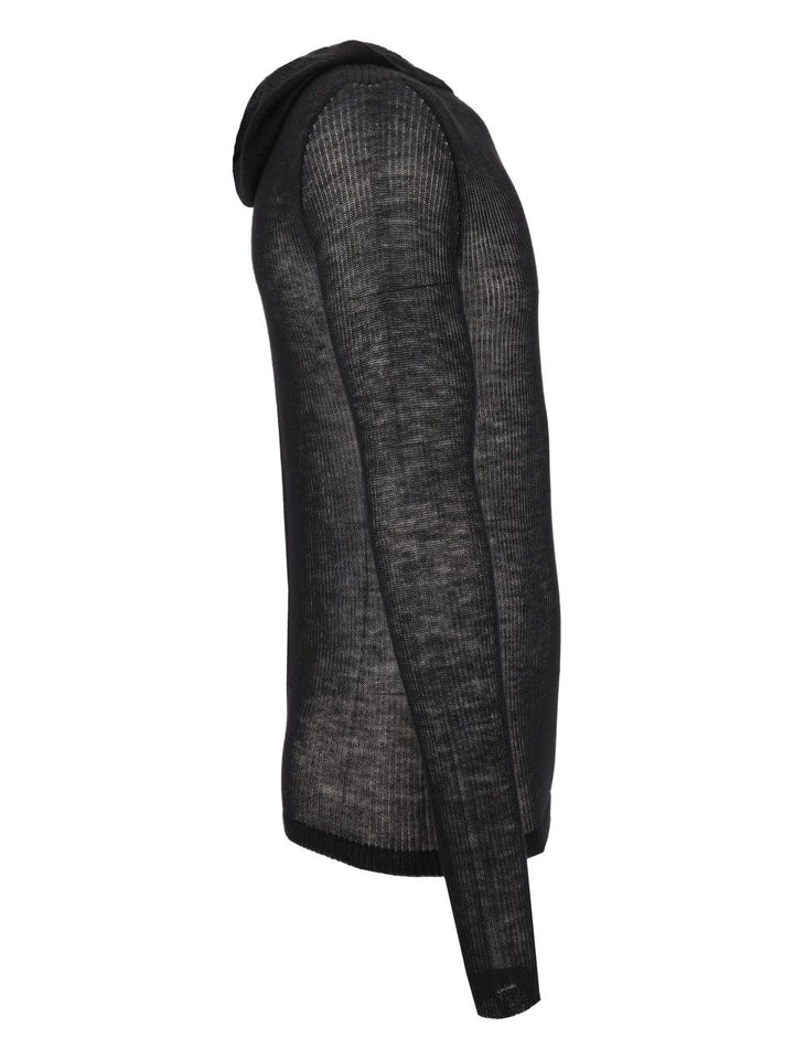 Rick Owens Sheer Hooded Long Sleeve Ribbed Lightweight Cashmere Knit Knitwear - Nero | 3c6d0ee8c0c475b4ba7faa53290d5783ac0d7d73