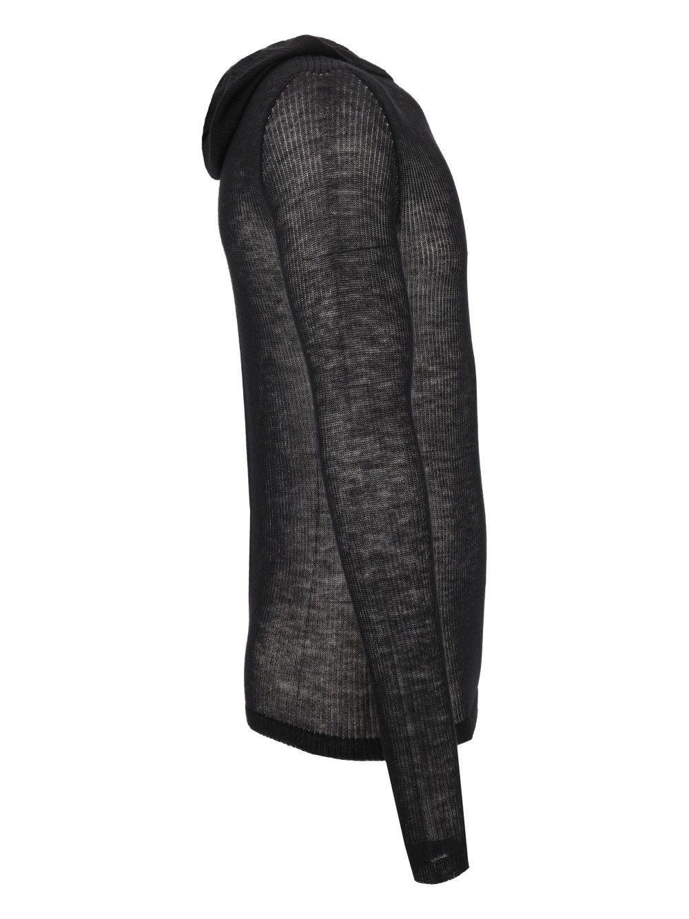 Rick Owens Ribbed Cashmere Hooded Pullover Knitwear - Nero | 00306f4f31def424cf1547f21e9bf2e99d227099