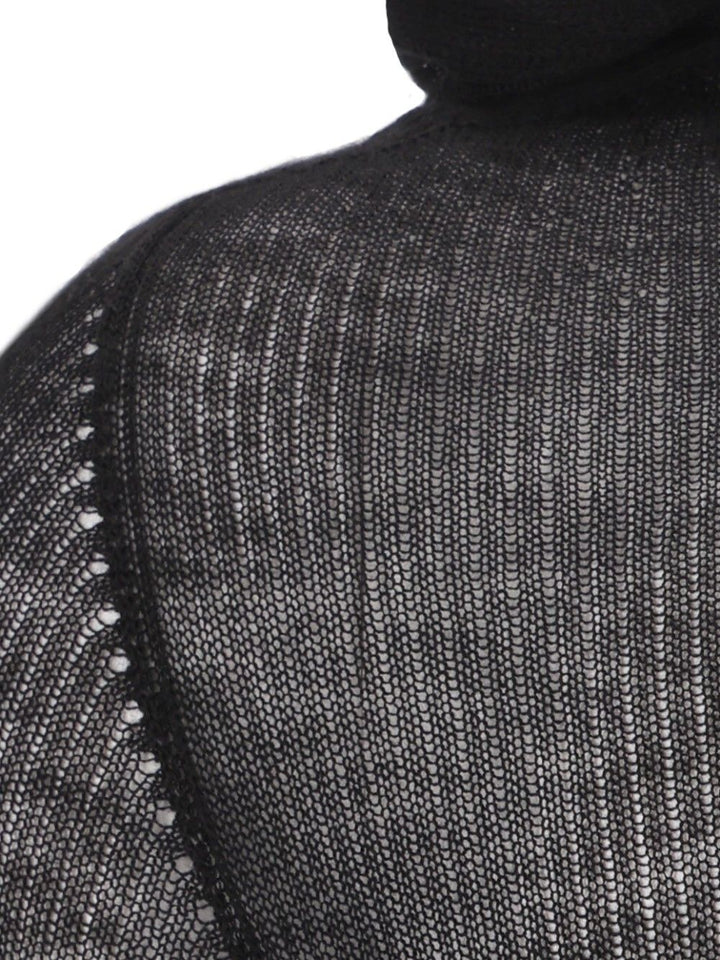 Rick Owens Sheer Hooded Long Sleeve Ribbed Lightweight Cashmere Knit Knitwear - Nero | 4a0766fabaf3b66b24bab6563b22e23ed968cbe1