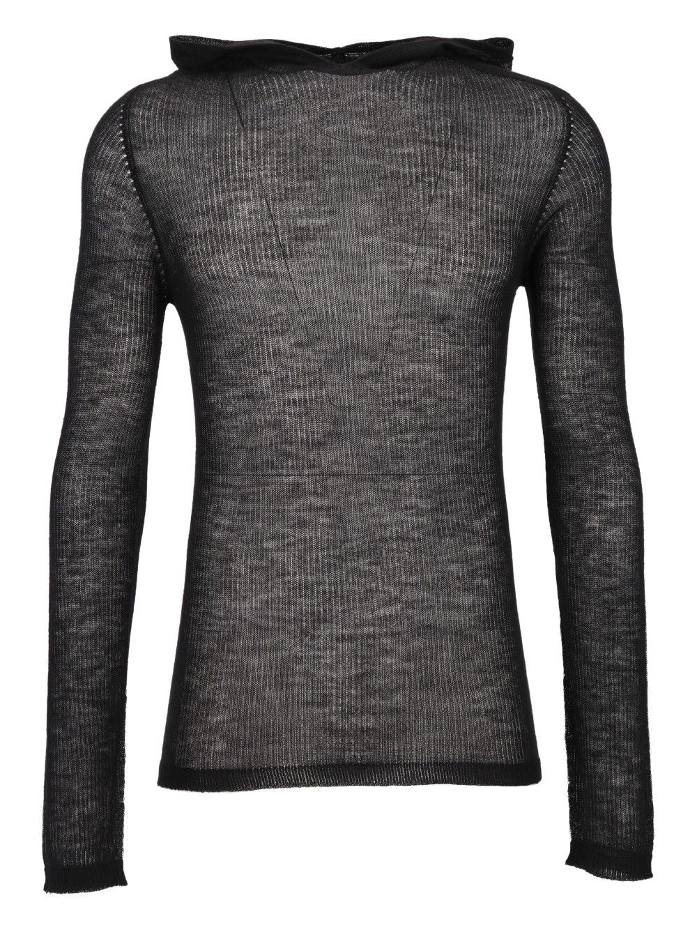 Rick Owens Ribbed Cashmere Hooded Pullover Knitwear - Nero | 3b5749a7770480d0c889178c847cb7e5c80fe92b
