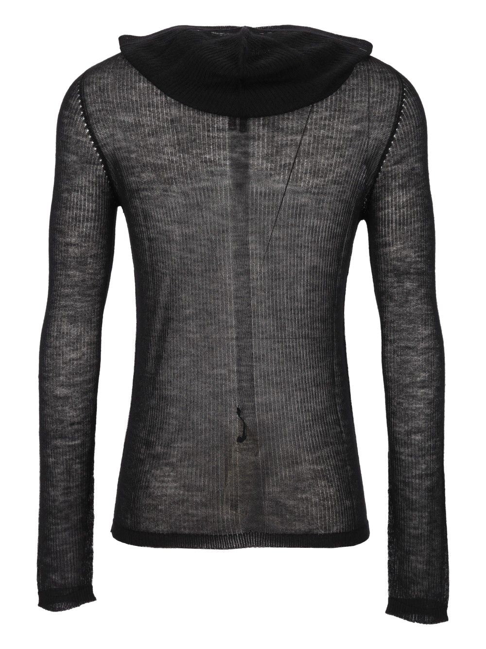 Rick Owens Sheer Hooded Long Sleeve Ribbed Lightweight Cashmere Knit Knitwear - Nero | 7b7e86e122c24a4d052a9f6fdb4d63de89beb5f9