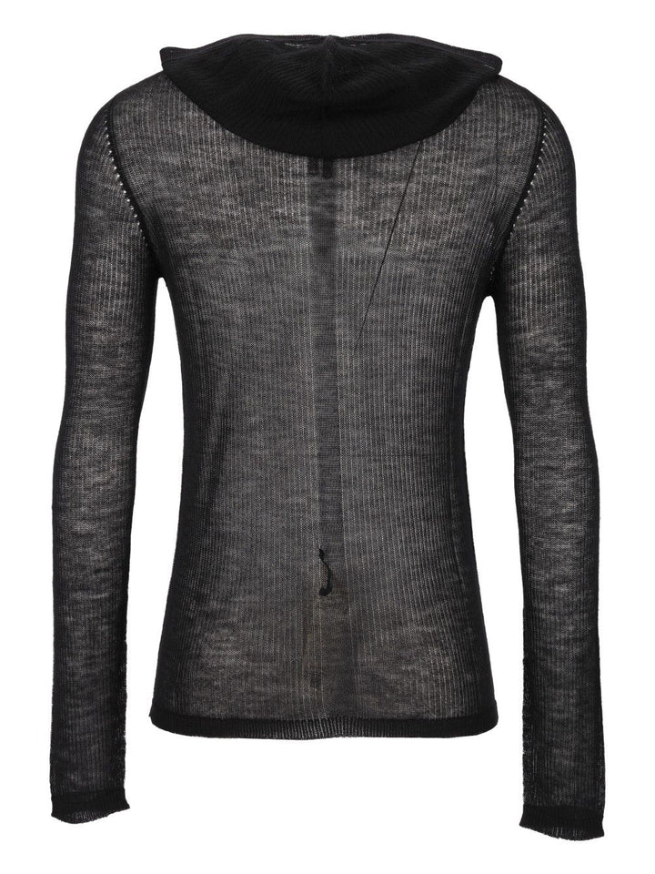 Rick Owens Sheer Hooded Long Sleeve Ribbed Lightweight Cashmere Knit Knitwear - Nero | 7b7e86e122c24a4d052a9f6fdb4d63de89beb5f9
