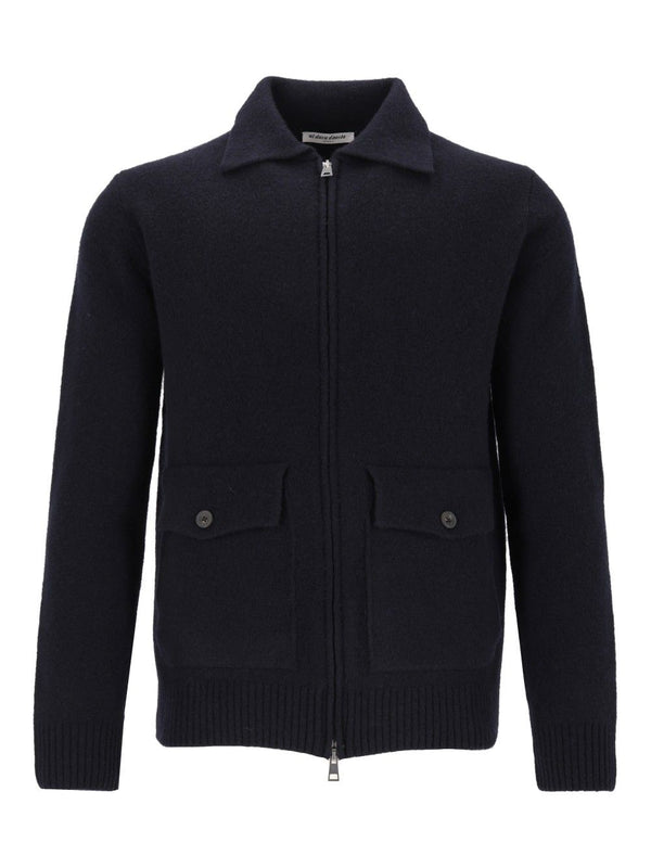 Cardigan Zip 2 Tasche 93 Lana 6 Pa 1 Elastan Knitwear Blu